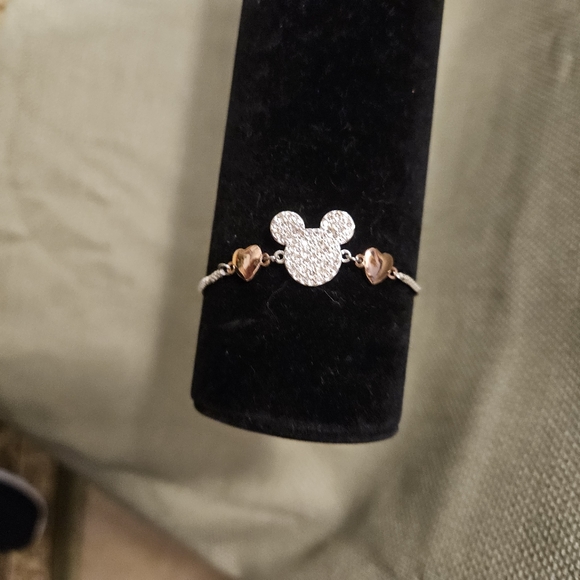 Mickey Mouse Silver and Rose Gold Tone with Crystals Bolo Bracelet - Picture 1 of 4